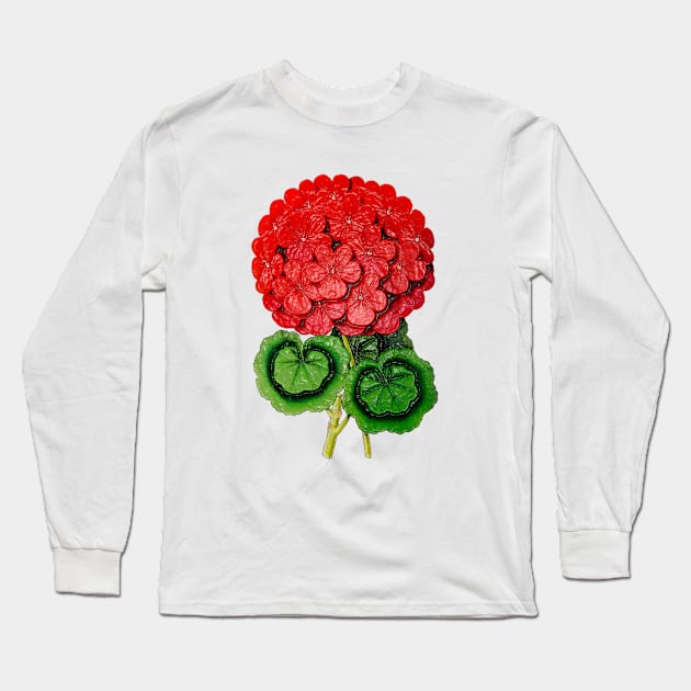 Red flowers on plasticized branch Long Sleeve T-Shirt by Marccelus